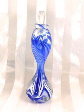 Blue and White Striped Art Glass Perfume Bottle # 26696